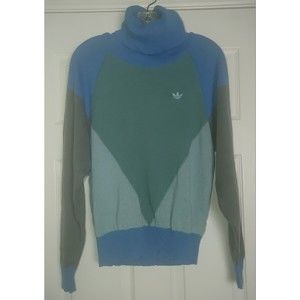 Adidas Vintage Alpaca Wool Blend Turtleneck Sweater Women's 12 Colorblock Retro